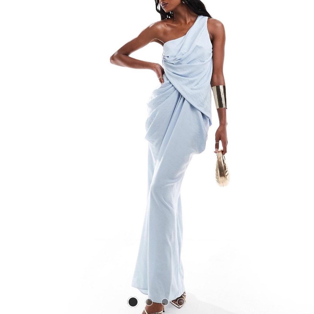 ASOS Design One-Shoulder Draped Light Blue Maxi Dress Worn Once Size 6